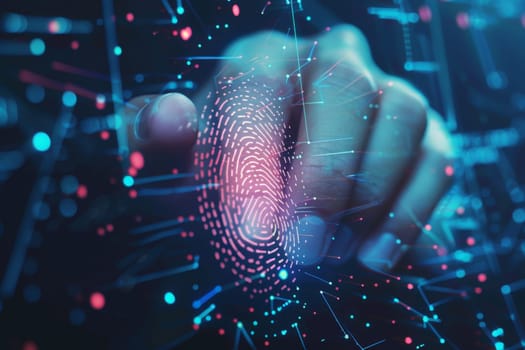 Human fingerprint scanning and biometric authentication. Future technologies and cybernetics.