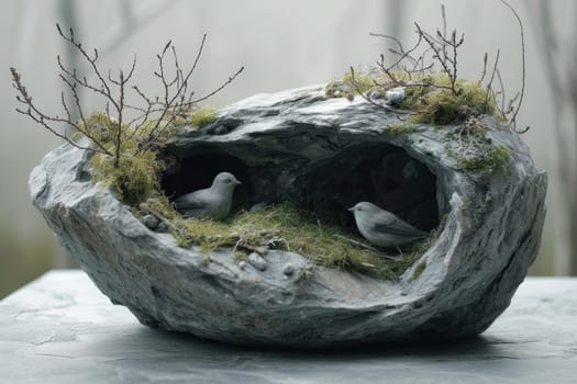 Modern design sculpture in the home interior in the form of a bird's nest.