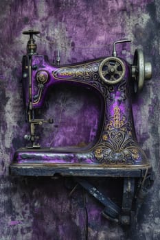 An antique sewing machine is ready to work on the table.