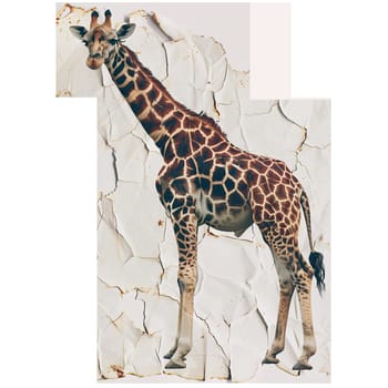 Cut out sticker of giraffe on crumpled paper ai generated