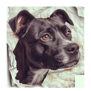 Cut out sticker of dog head on crumpled paper ai generated