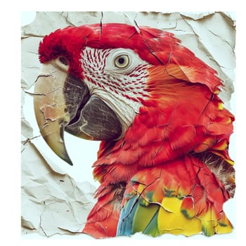 Close up photo of a parrot on crumpled paper ai generated