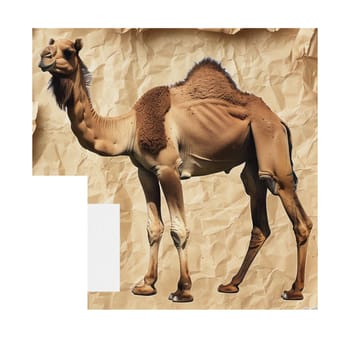 Cut out sticker of camel on crumpled paper ai generated