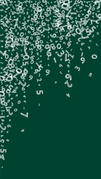 Falling childish chalk numbers. Math study concept with flying digits. Radiant back to school mathematics banner on blackboard background. Falling numbers illustration.