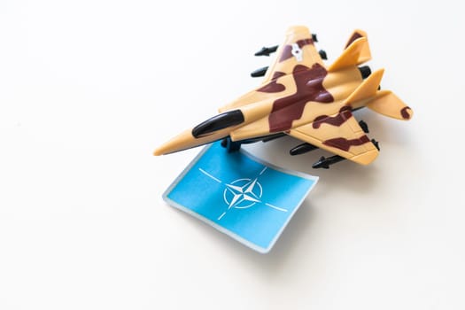 Model grey miniature fighter jet created on a 3d printer, on white background. transportation concept. High quality photo