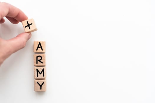 army - cube with letters, sign with wooden cubes. High quality photo