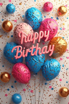 The festive colored inscription "Happy Birthday" is perfect for a greeting card. 3d illustration.