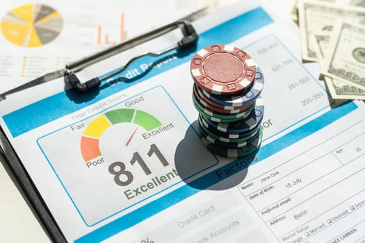 credit report and debt payment history document on desk. High quality photo
