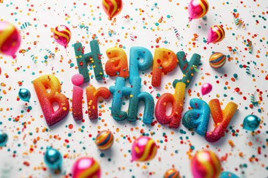 The festive colored inscription "Happy Birthday" is perfect for a greeting card. 3d illustration.