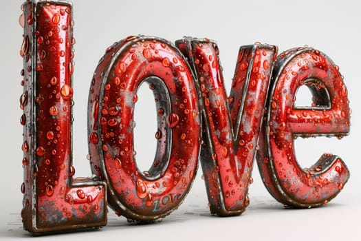 The inscription love is in red on a white background. 3d illustration.