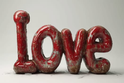 The inscription love is in red on a white background. 3d illustration.