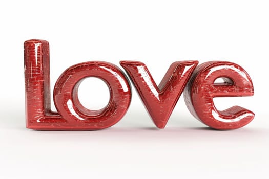 The inscription love is in red on a white background. 3d illustration.