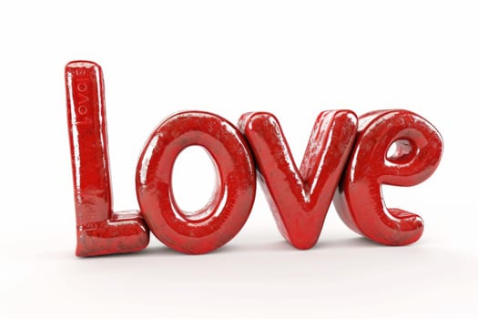 The inscription love is in red on a white background. 3d illustration.