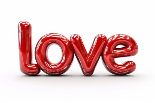 The inscription love is in red on a white background. 3d illustration.