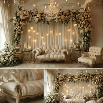 Elegant bridal suite with soft lighting and delicate decor.