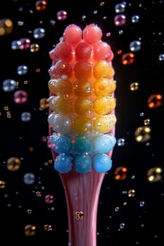 a toothbrush on a festive background with bubbles. the concept of a clean tooth.