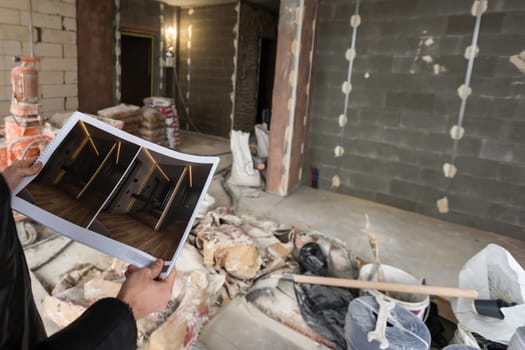 tools for apartment repair, walls in apartment is under construction, remodeling, renovation, extension, restoration and reconstruction