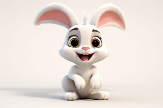 Cute cartoon white rabbit isolated on a white background. 3d illustration.