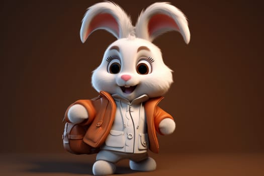 Cute cartoon white rabbit isolated on a dark background. 3d illustration.