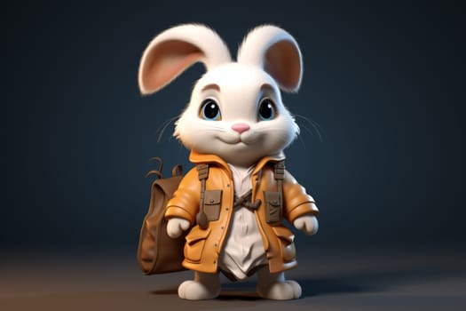 Cute cartoon white rabbit isolated on a black background. 3d illustration.