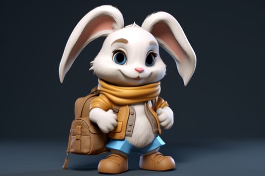 Cute cartoon white rabbit isolated on a black background. 3d illustration.