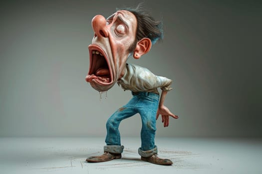Cartoon character men are afraid of fear, screaming and scared. 3d illustration.