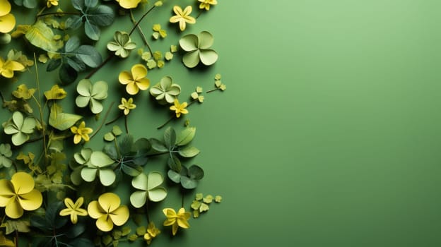 A wall covered in lush greenery is brightened by beautiful yellow flowers in full bloom.