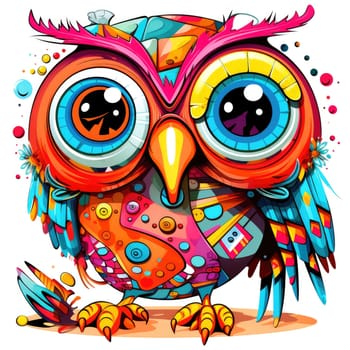 Abstract decorative psychedelic owl portrait. Owl is a symbol of wisdom. Template for poster, logo, t-shirt print, sticker, etc.