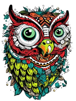 Abstract decorative psychedelic owl portrait. Owl is a symbol of wisdom. Template for poster, logo, t-shirt print, sticker, etc.