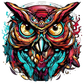 Abstract decorative psychedelic owl portrait. Owl is a symbol of wisdom. Template for poster, logo, t-shirt print, sticker, etc.