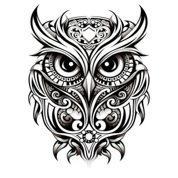 Abstract decorative portrait of an owl. Owl is a symbol of wisdom. Template for poster, logo, t-shirt print, sticker, etc.