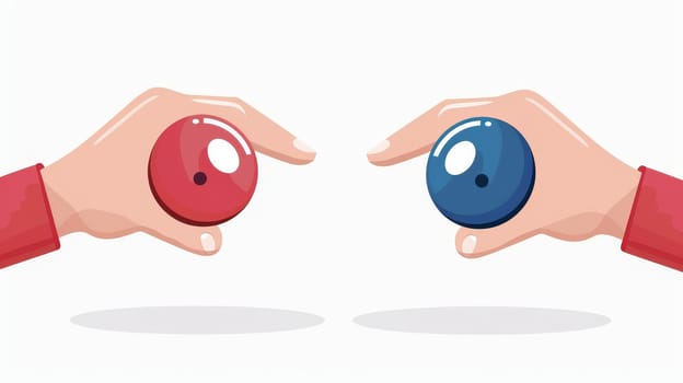 Finger making choice, decision in panic, fear. Alternative, dilemma, risk, fortune concept. White background with flat graphic illustration..