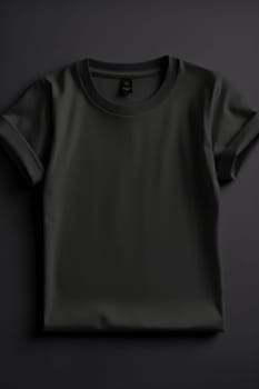 A mock-up of an empty black T-shirt with accessories on the table. lifestyle concept.