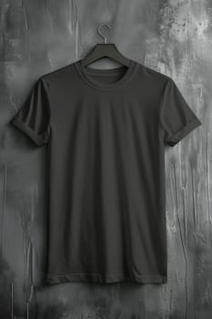 A mock-up of an empty black T-shirt with accessories on the table. lifestyle concept.