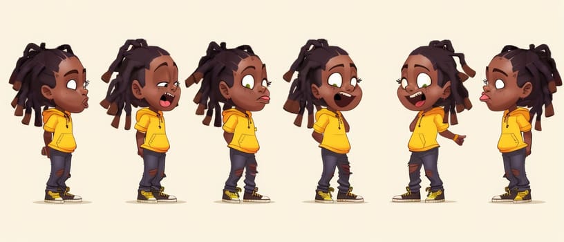 Girl with the African American dreadlocks and different positions of the lips and tongue during the pronunciation of English alphabet letters. Animation generator kit to sync talking and expressions.