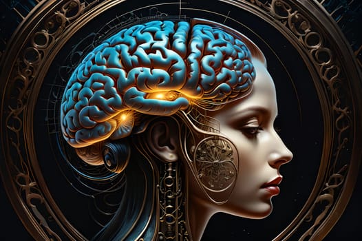 silhouette of a human brain on an abstract background. AI generated image.