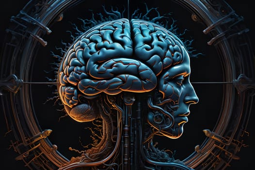 silhouette of a human brain on an abstract background. AI generated image.