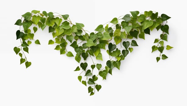 Hanging vines ivy foliage jungle bush heart, white background, isolated. High quality photo