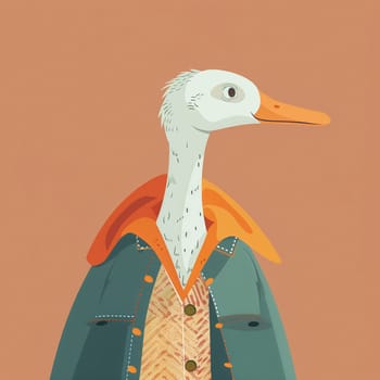 Anthropomorphic cool goose.Kawaii aesthetic, cottage-punk style, eccentric and candid, funny. High quality illustration