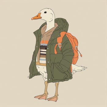 Anthropomorphic cool goose.Kawaii aesthetic, cottage-punk style, eccentric and candid, funny. High quality illustration