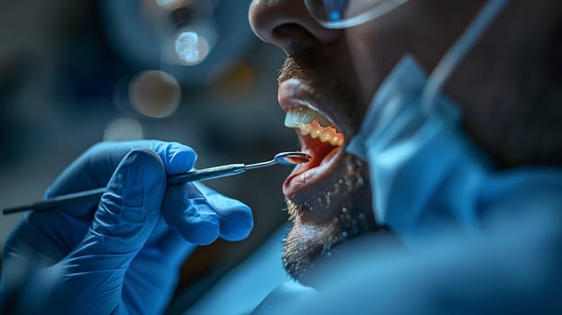 During the event, a man sat in darkness as the dentist examined his jaw, making gestures to check his teeth. The service was efficient and the man shared a fictional characters electric blue smile