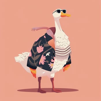 Anthropomorphic cool goose.Kawaii aesthetic, cottage-punk style, eccentric and candid, funny. High quality illustration