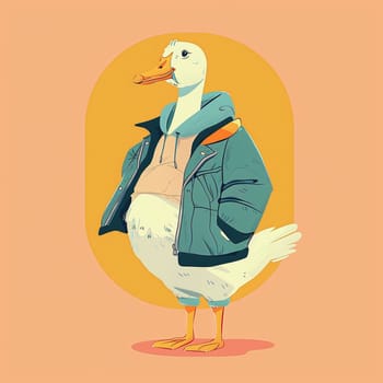 Anthropomorphic cool goose.Kawaii aesthetic, cottage-punk style, eccentric and candid, funny. High quality illustration