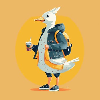 Anthropomorphic cool goose.Kawaii aesthetic, cottage-punk style, eccentric and candid, funny. High quality illustration