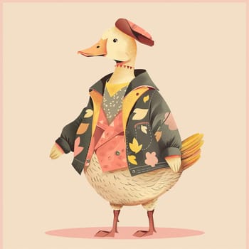 Anthropomorphic cool goose.Kawaii aesthetic, cottage-punk style, eccentric and candid, funny. High quality illustration