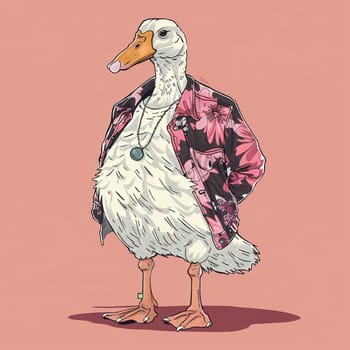 Anthropomorphic cool goose.Kawaii aesthetic, cottage-punk style, eccentric and candid, funny. High quality illustration