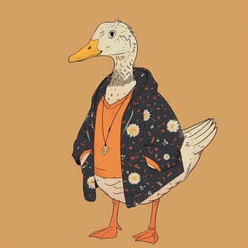 Anthropomorphic cool goose.Kawaii aesthetic, cottage-punk style, eccentric and candid, funny. High quality illustration