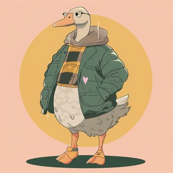 Anthropomorphic cool goose.Kawaii aesthetic, cottage-punk style, eccentric and candid, funny. High quality illustration