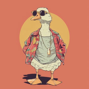 Anthropomorphic cool goose.Kawaii aesthetic, cottage-punk style, eccentric and candid, funny. High quality illustration