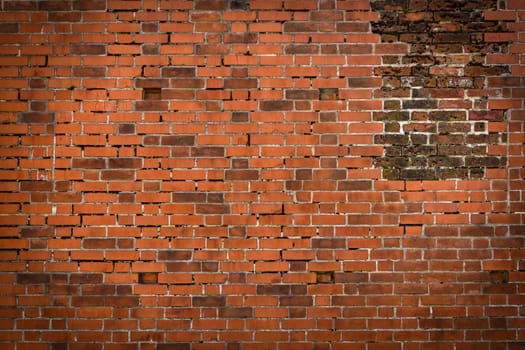 brick wall of red color, wide panorama of masonry